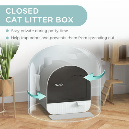 PawHut Large Cat Litter Box with Lid, Enclosed Kitty Litter Box with Slide-Out Tray, Scoop, Filter, Green