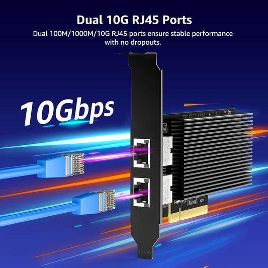 10G PCI-E Network Card with 10Gbps Dual RJ45 Ports, Intel X540-T2 Conrtoller, VIMIN 10Gb Ethernet Adapter Card Compatible with PCI Express X8, X16, Support Windows/Windows Server/Linux/VMware - PuriLite