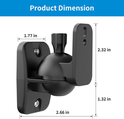 PlusAcc Speaker Wall Mount Brackets – Surround Sound Speaker Wall Mounts with 20° Tilt & 80° Swivel, Bookshelf Speaker Wall Screws Mounts, Holds Up to 7.7 lbs, Space-Saving Design (2-Pack, Black)