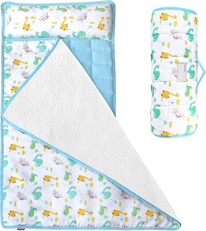 Toddler Nap Mat with Pillow and Fleece Minky Blanket, Kids Sleeping Bag Lightweight and Soft Perfect for Kids Preschool, Daycare, Travel Sleeping Bag Boys and Girls, Fit Standard Cot