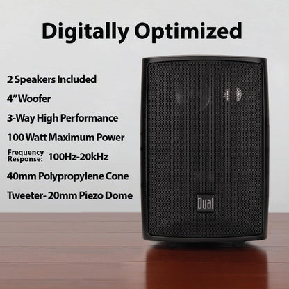 Dual Electronics LU43PB 4 inch 3-Way High Performance Indoor, Outdoor & Bookshelf Studio Monitor Speakers with Swivel-Black