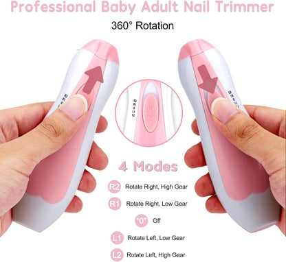 Baby Nail Clippers 20 in 1 | Safe Electric Baby Nail Trimmer, Baby Nail File Kit, Additional Replacement Heads, Newborn Toddler Toes and Fingernails, Trim and Polish (Pink)