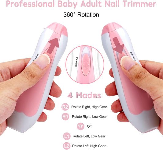 Baby Nail Clippers 20 in 1 | Safe Electric Baby Nail Trimmer, Baby Nail File Kit, Additional Replacement Heads, Newborn Toddler Toes and Fingernails, Trim and Polish (Pink) - PuriLite