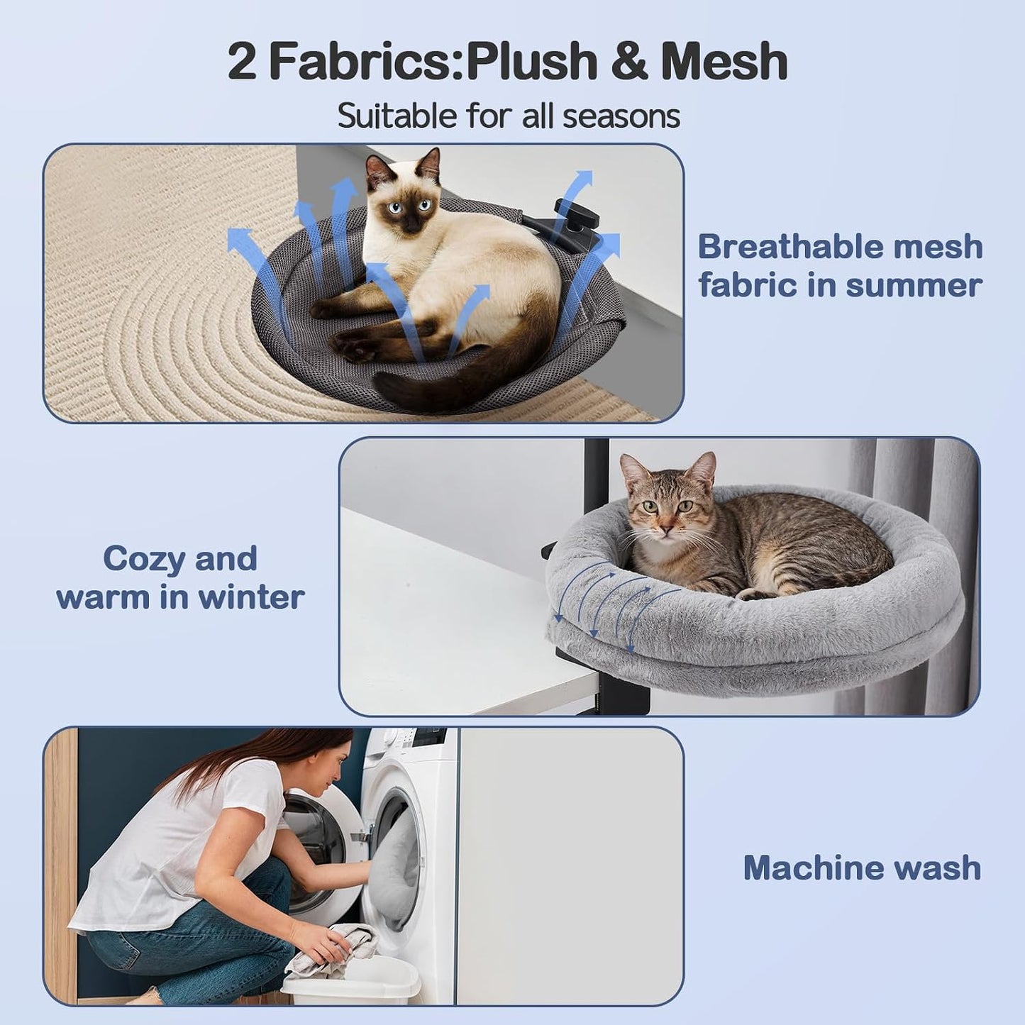 Odoland Cat Desk Bed, 2-in-1 Double Layer Bed with Adjustable Height | Indoor Cats Hammock with Replace Mattress Washable Fabrics for Cat