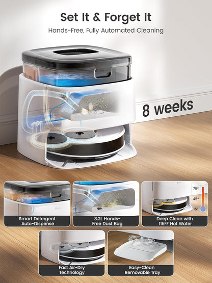 Lefant Robot Vacuum, M3 Robot Vacuum and Mop, 12000Pa Suction, Anti-Tangle Brushes, Dual Spinning Mop, Auto Mop Washing, Cool Drying, Self-Emptying, Self-Cleaning, All-in-One Dock, for Pet Hair Dust