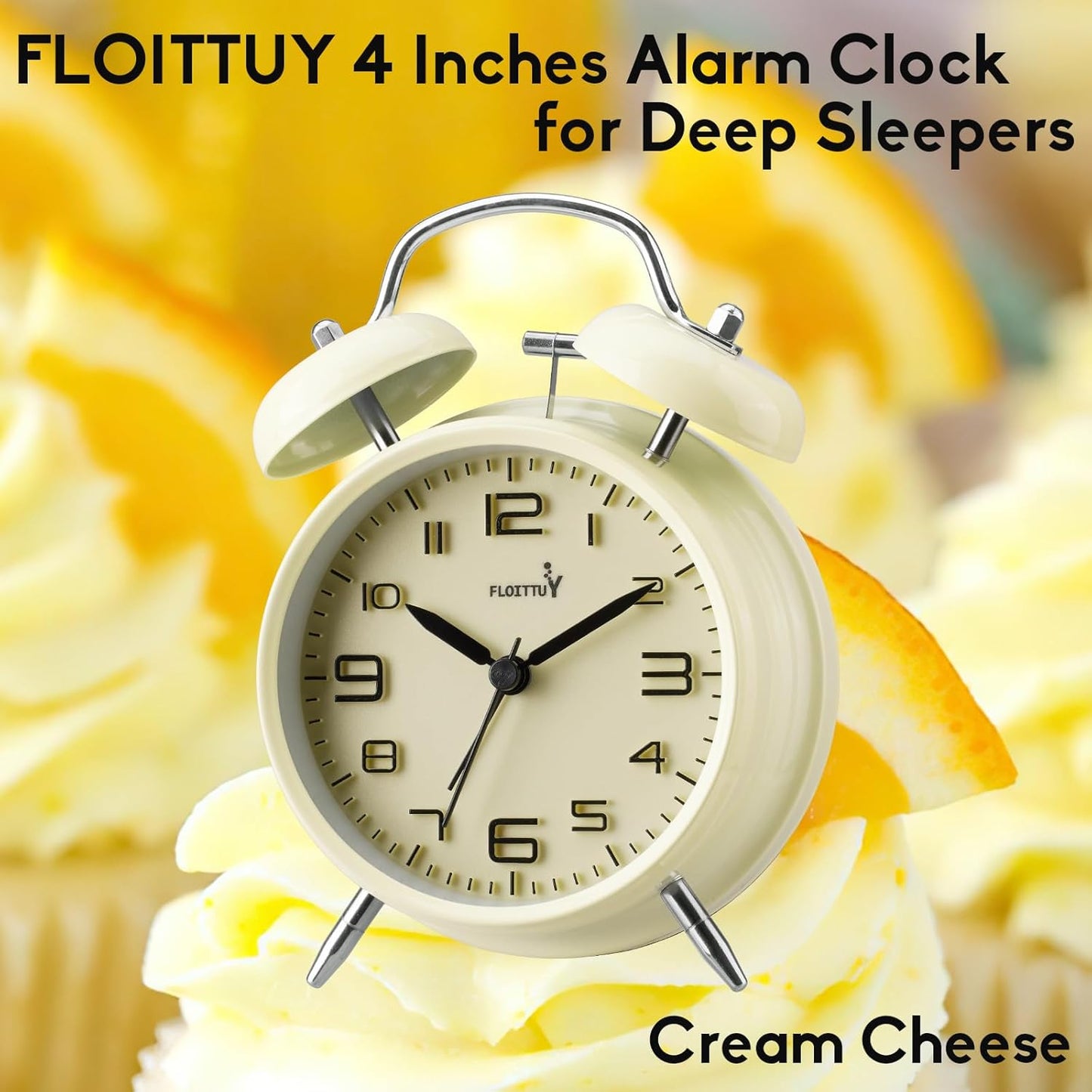 FLOITTUY (Loud Alarm for Deep Sleepers) 4'' Twin Bell Alarm Clock with Backlight for Bedroom and Home Decoration(Black)