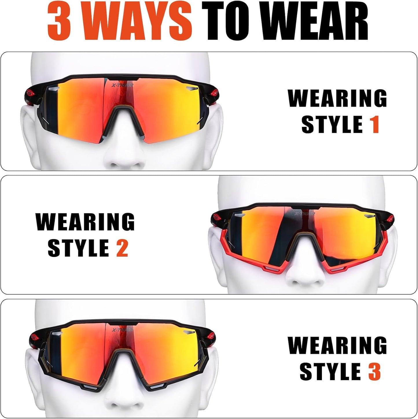 X-TIGER Polarized Cycling Glasses with 5 Interchangeable Lenses,MTB Biking Baseball Running Sports Sunglasses for Men Women