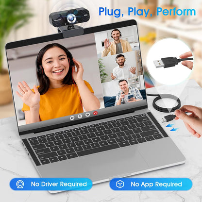 1080P Full HD Webcam with Auto Light Correction, Noise-Canceling Mic, Privacy Cover and Wide Angle Lens, Plug & Play USB Camera for Desktop/Laptop/Mac/PC, Compatible with Teams/Zoom/Skype/Streaming