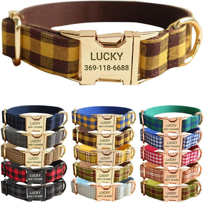 PETDURO Personalized Buffalo Plaid Dog Collar Red Black - Engraved Name and Phone Number on Black Metal Buckle - Custom for Small Medium Large Boy Girl Dogs - Add Leash Bow Tie via Customize Now