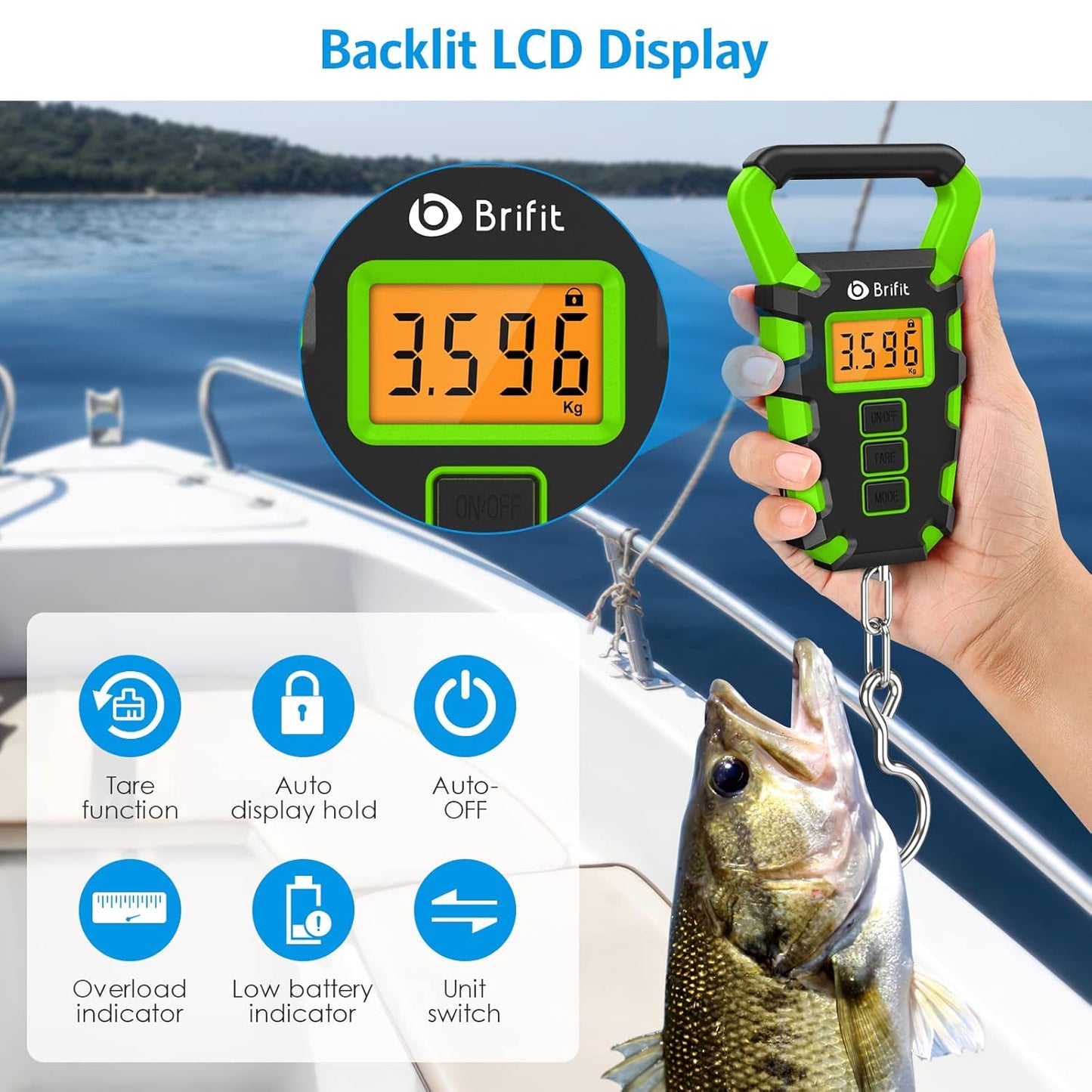 Upgraded Digital Fishing Scale with Ruler, 15g/50kg Electronic Digital Luggage Scale, 110lb Max Fishing Postal Hanging Hook Scale with Measuring Tape, Backlit LCD Display (Batteries Included)