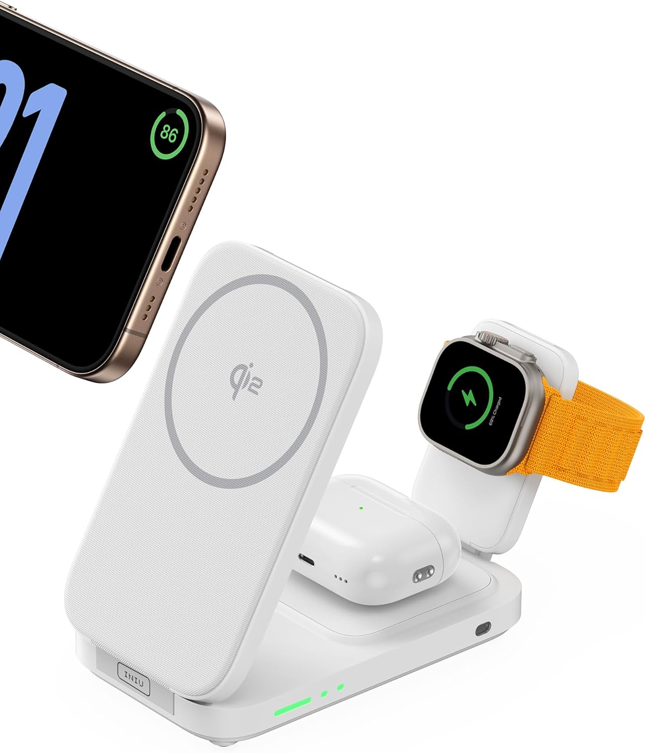 INIU 3 in 1 Wireless Charging Station, Qi2 Certified 15W Travel Charger for Apple Multiple Devices, Foldable Charger Stand for iPhone 16 15 14 13 12 Series Apple Watch AirPods (with Adapter)