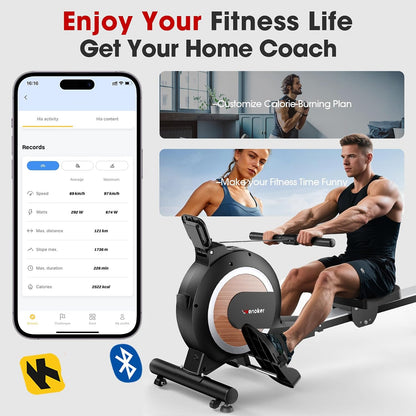 Rowing Machine,Wenoker Magnetic Rower Machine for Home,350 LB Weight Capacity, Smooth Whisper Quiet with LCD Monitor Tablet Holder & Comfortable Seat Cushion, Compact and Saves Space