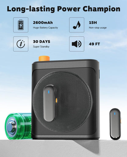 Tearstone Voice Amplifier for Teachers with Bluetooth, Dual Magnetic Mics Portable Rechargeable Speaker with Clip-On Lapel Microphones for Classroom, Tour Guide, Public Speaking, Training (Black)