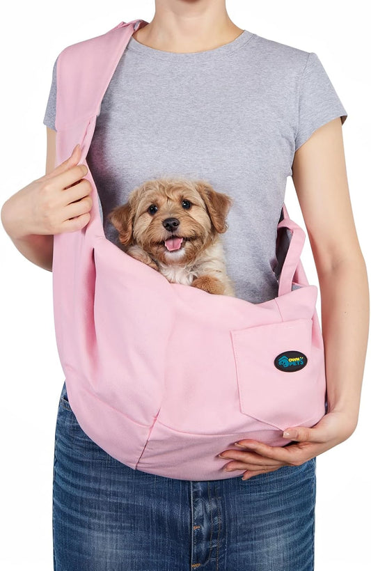 Ownpets Pet Sling Carrier Bag Safe, Fit Medium&Small Size Cats&Dogs, The Maximum Load 9~13lb Comfortable, Adjustable, Perfect for Daily Walk, Outdoor Activity and Weekend Adventure, Pink
