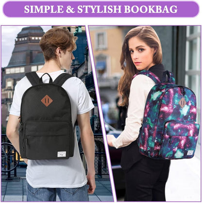 School Backpack, Kasqo 15.6 Inch Classic Lightweight Water-Resistant Backpack for Men Women Teens Girls Boys Kids to School, College, Travel, Work, Black