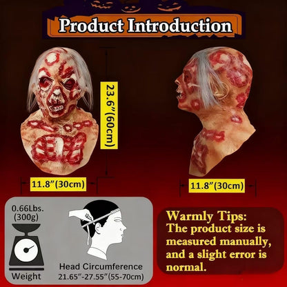 Hyper-Realistic Zombie Latex Mask, Hand-Painted for Halloween Horror Party & Haunted House