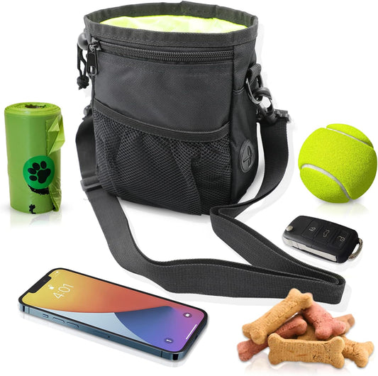 MGKSHADOW Dog Treat Pouch 1pc, Pet Training Clicker 2 pcs, Pet Treat Pouch, Built-in Poop Bag Dispenser (Black) - PuriLite