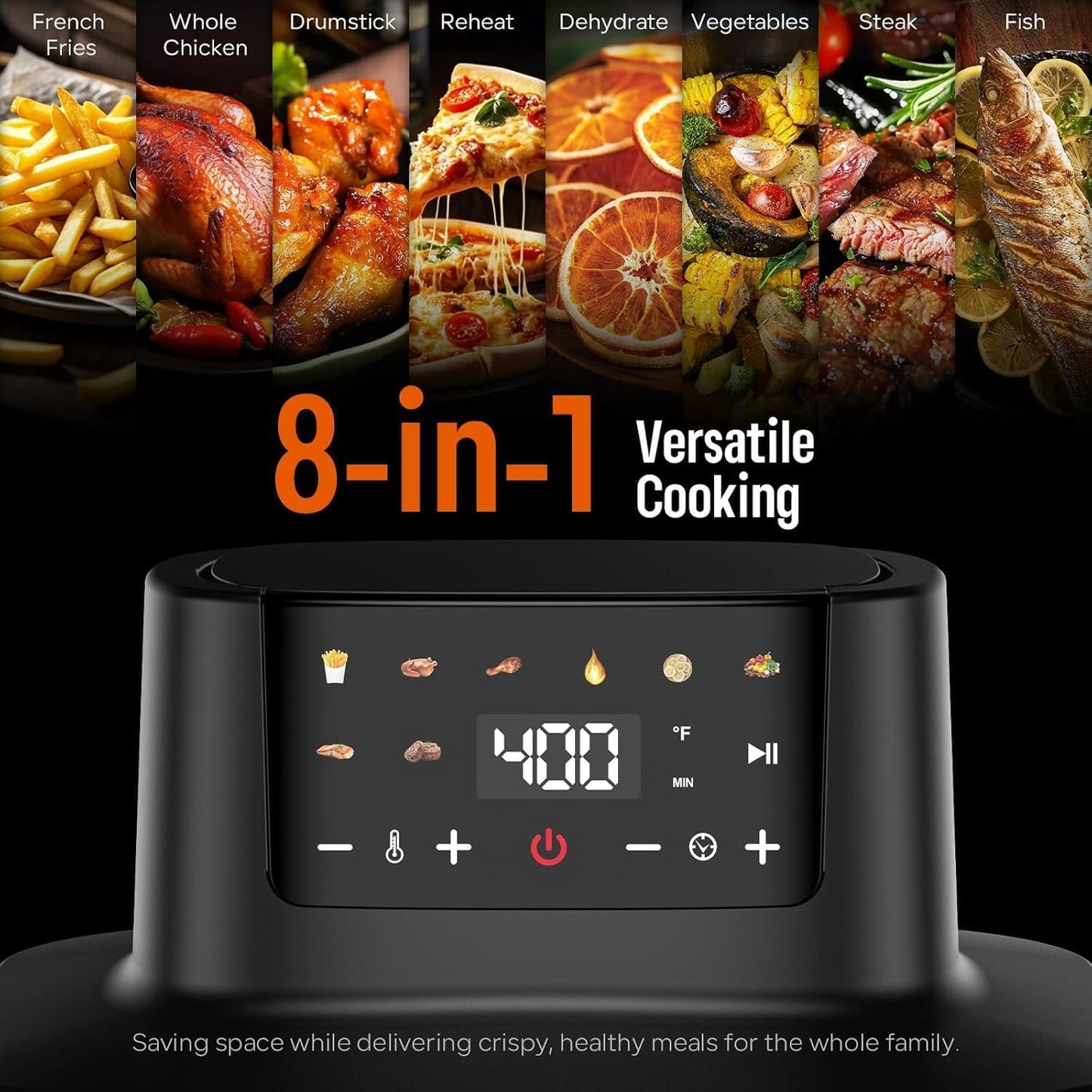 Glass Air Fryer Non Toxic, 6.3QT & 4.4QT Air Fryer with Dual Glass Baskets with Lids, 8-in-1 Portable Air Fryers Cristal, PFOA & PFAS-Free, Dishwasher Safe, Crispy Family Meals