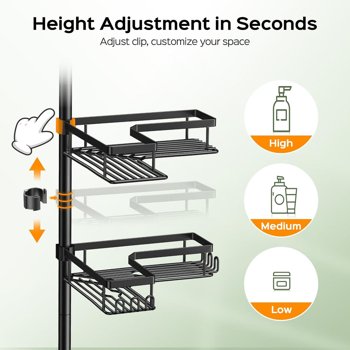 HAMITOR Corner Shower Caddy Tension Pole: 4-Tier Adjustable Organizer