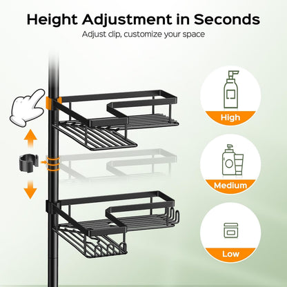 HAMITOR Corner Shower Caddy Tension Pole: 4-Tier Adjustable Organizer