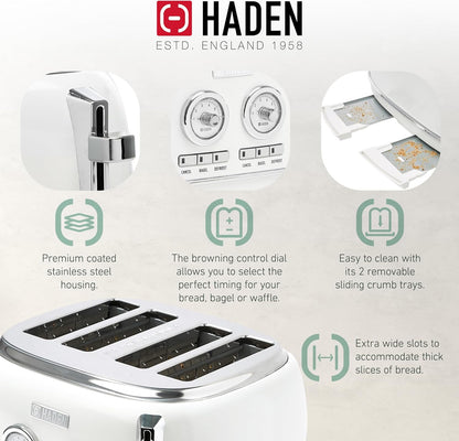 Haden Dorset 75083 Stainless Steel 1500W Retro Toaster 4 Slice Wide Slot w/Removable Crumb Tray and Settings, Black/Copper Toasters w/Adjustable Browning Control, Smart Toaster
