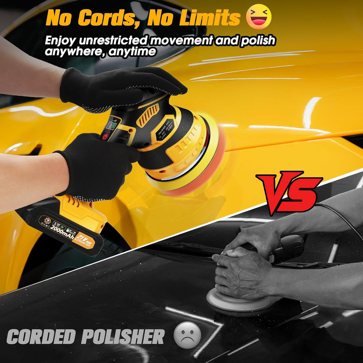 Cordless Car Buffer Polisher kit, DA Polisher with 2*21V Batteries