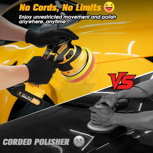 Cordless Car Buffer Polisher kit, DA Polisher with 2*21V Batteries