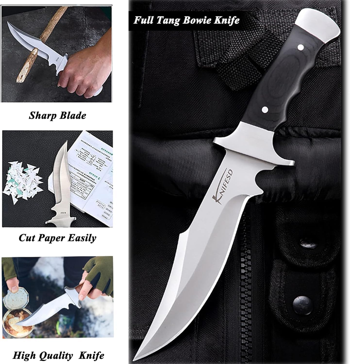 Omesio Fixed Blade Knives with Sheath Hunting Knife Bushcraft Knives Skinning Knife Deer Hunting Knives, Full Tang Big Camping Outdoor (B-Red)