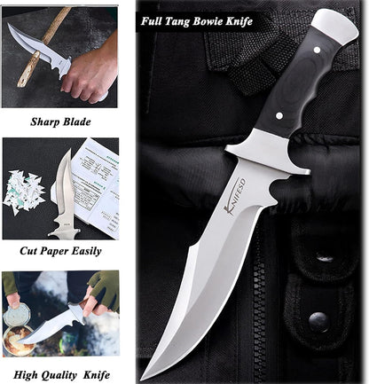 Omesio Fixed Blade Knives with Sheath Hunting Knife Bushcraft Knives Skinning Knife Deer Hunting Knives, Full Tang Big Camping Outdoor (B-Red)
