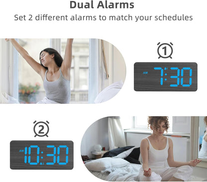 Purilite Select Wooden Digital Alarm Clock with Large LED Display
