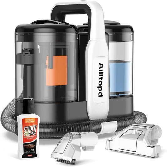 Ailltopd Portable Carpet & Upholstery Spot Cleaner, Powerful Suction and Spot Remover, Deep Stain Cleaning for Carpet, Pets, Stairs, Car Seat, Couch, with Dual Size BrushHead and Cleaning Solutions