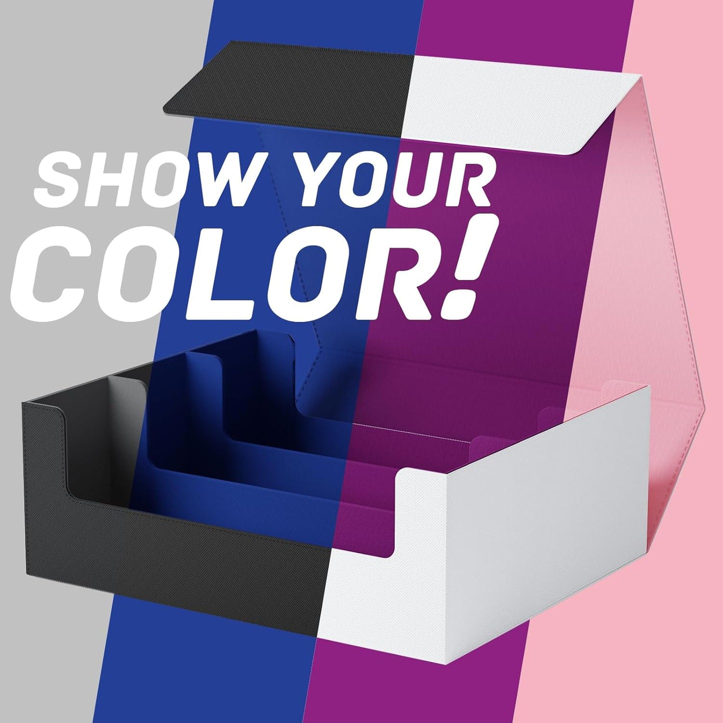 ZLCA Card Storage Box for MTG PTCG, Commander Deck Box Holds 3000+ Cards, Card Storage Case with 4 Stoppers, Card Organizer for TCG Sport Cards (Black)