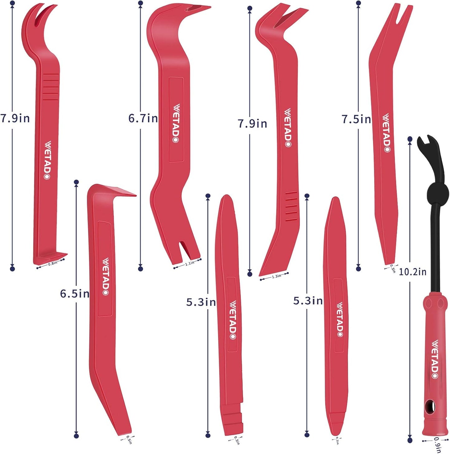 Wetado Trim Removal Tool, Car Upholstery Repair Kit, Car Door Audio Panel Trim Removal Set, Fastener Terminal Remover Tool Set Clips Pry Kit Auto Clip Pliers (8PCS Red)