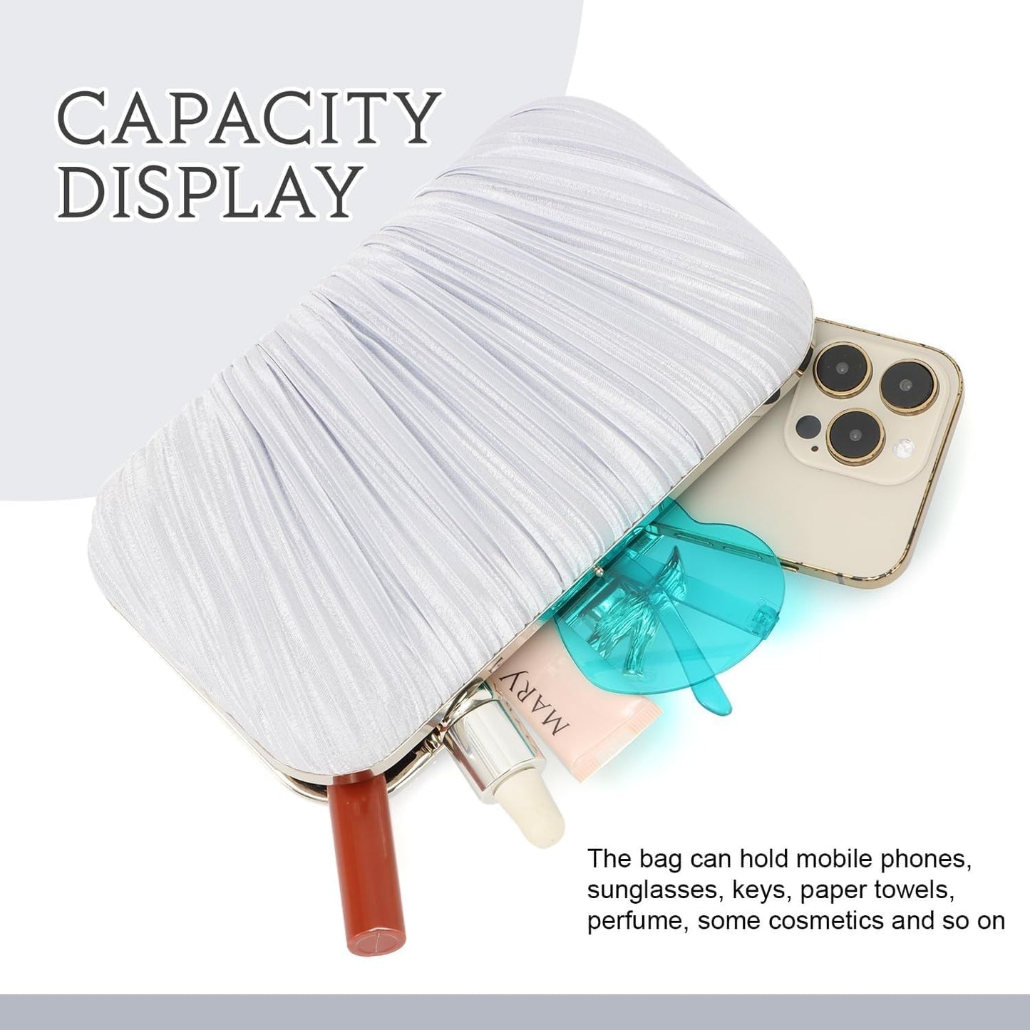 Clutch Purses for Women Evening Bag Pleated Clutch Bag with Chain Party Purses Handbag for Cocktail/Prom/Party/Wedding/Formal