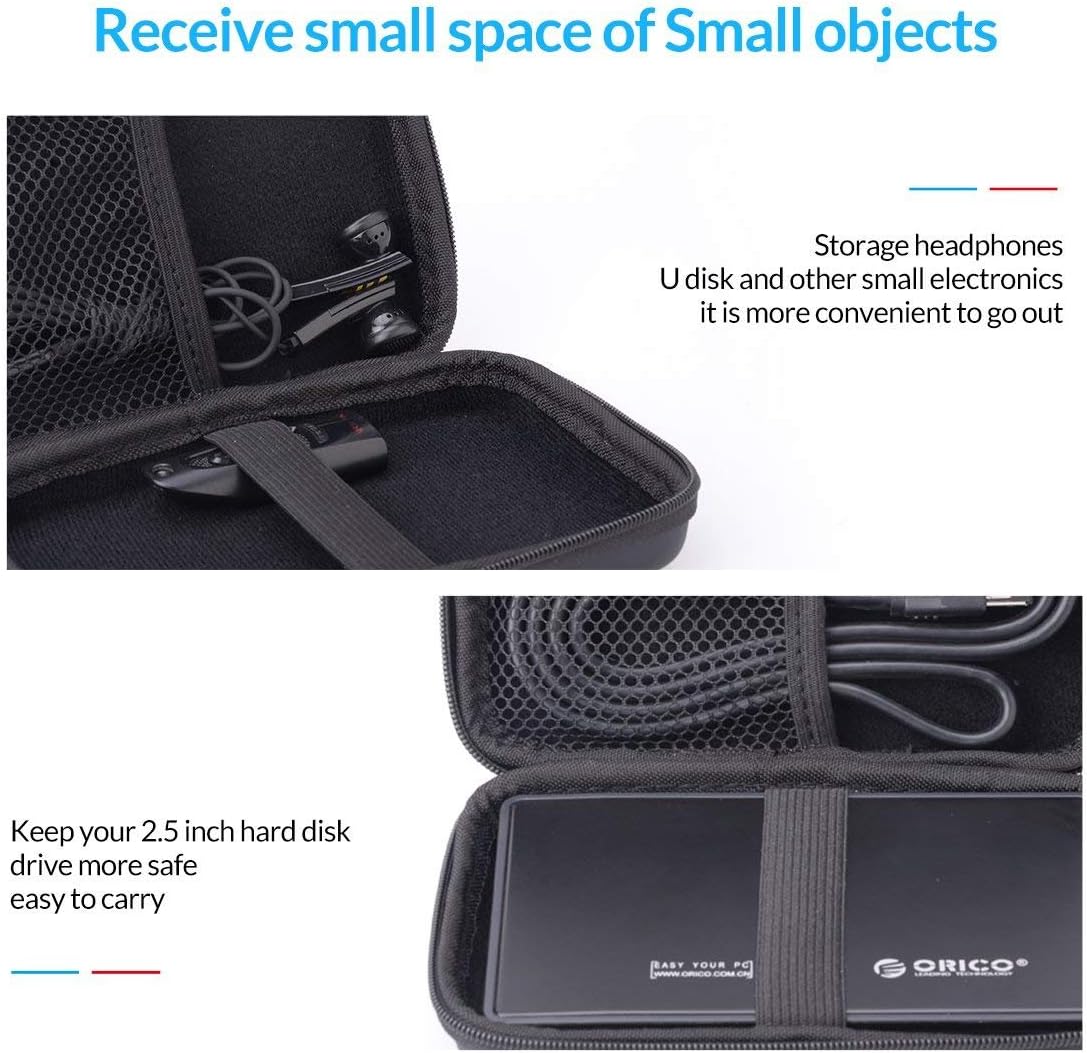 ORICO 5 Pack External Hard Drive Case 2.5 Inch Shockproof Hard Drive Bag Travel Electronics Organizer Carry Case for WD, Toshiba, Seagate, Samsung, Hitachi Hard Drive and Accessories like SD Card, USB Cable, Power Bank, Earphone, Black