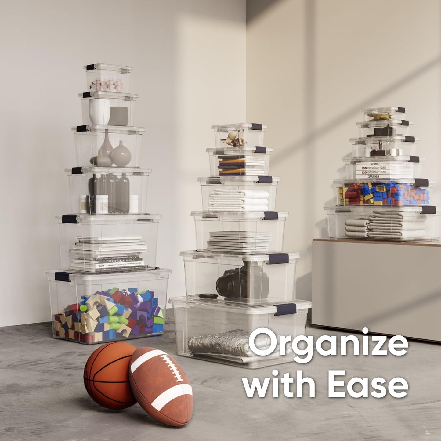 Superio Storage Bins with Lids- 3 Pack, 1.85 Qt Clear Boxes for Organizing, Stackable Plastic Containers- BPA Free, Non-Toxic, Odor Free, Organizer for Home, Office, Dorm