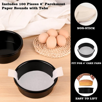 Purilite Select 3-Pack 8-Inch High Carbon Steel Cake Pans with 100 Parchment Papers