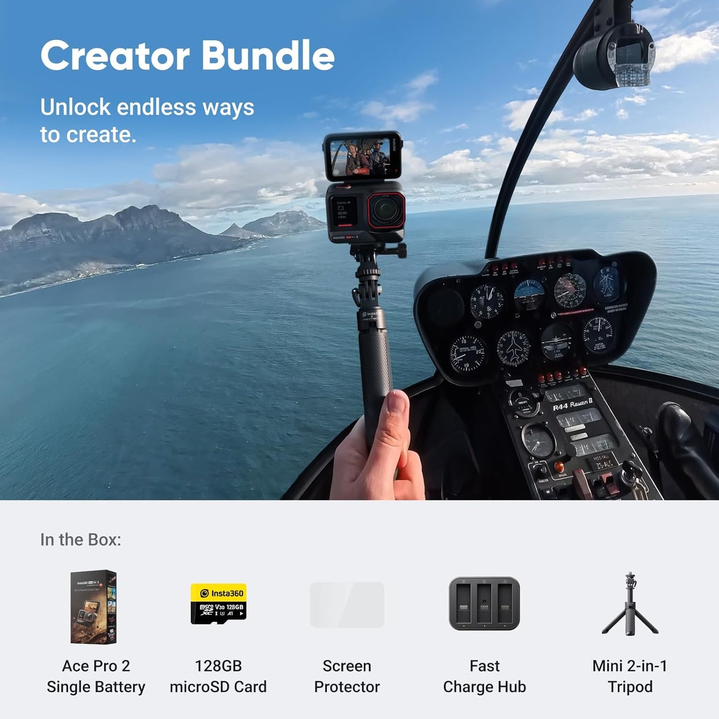 Insta360 Ace Pro 2 Standard Bundle - 8K Waterproof Action Camera Co-Engineered with Leica, 1/1.3" Sensor, Dual AI Chip, Leading Low Light, Superior Audio, Flip Screen & AI Editing for Vlogs