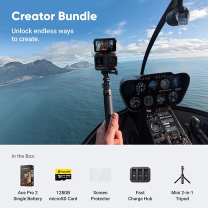Insta360 Ace Pro 2 Standard Bundle - 8K Waterproof Action Camera Co-Engineered with Leica, 1/1.3" Sensor, Dual AI Chip, Leading Low Light, Superior Audio, Flip Screen & AI Editing for Vlogs