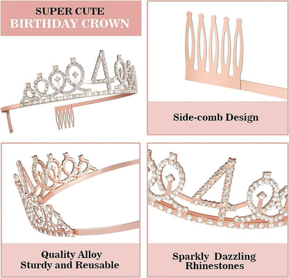 65th Birthday Decorations for Women, Including 65th Birthday Sash and Crown, Cake Topper and Candles, Number Balloons Rose Gold, 65 Year Old Gifts for Women