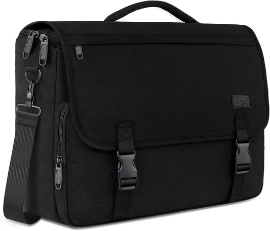 Messenger Bag for Men, Laptop Bag 15.6 Inch, Water Resistant Canvas Shoulder Bag Nylon Crossbody Bag for Women with Detachable Shoulder Strap Black - PuriLite