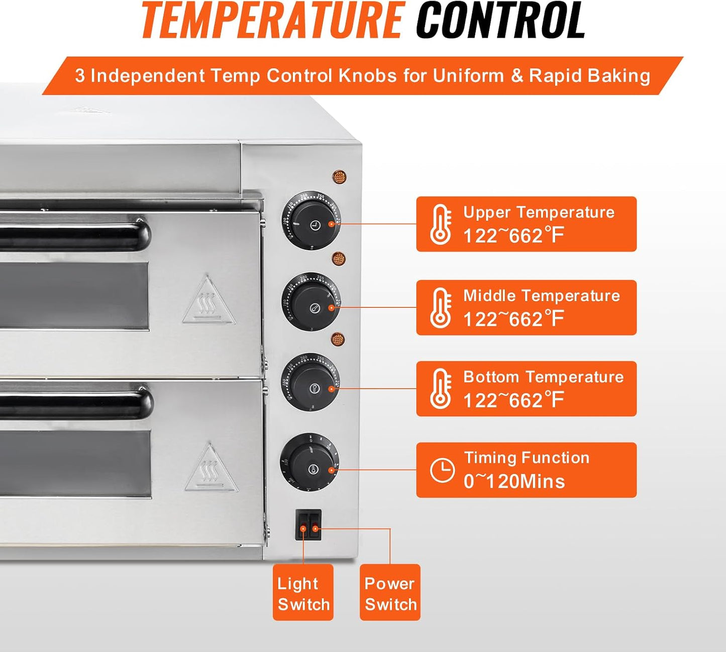 Commercial Countertop Pizza Oven, 14-Inch Dual-Layer Design, Stainless Steel Electric Pizza Maker with Stone and Handle, Versatile Indoor Baking Appliance for Home and Restaurant Use