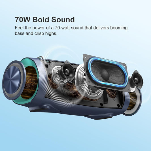 DOSS Extreme Boom Pro D100 Bluetooth Speaker with 140W Peak, 70W Bold Sound, Extra Bass, 24H Playtime, Beat-Sync Lights, IPX6 Waterproof, Portable Strap for Hiking, Camping-Orange - PuriLite