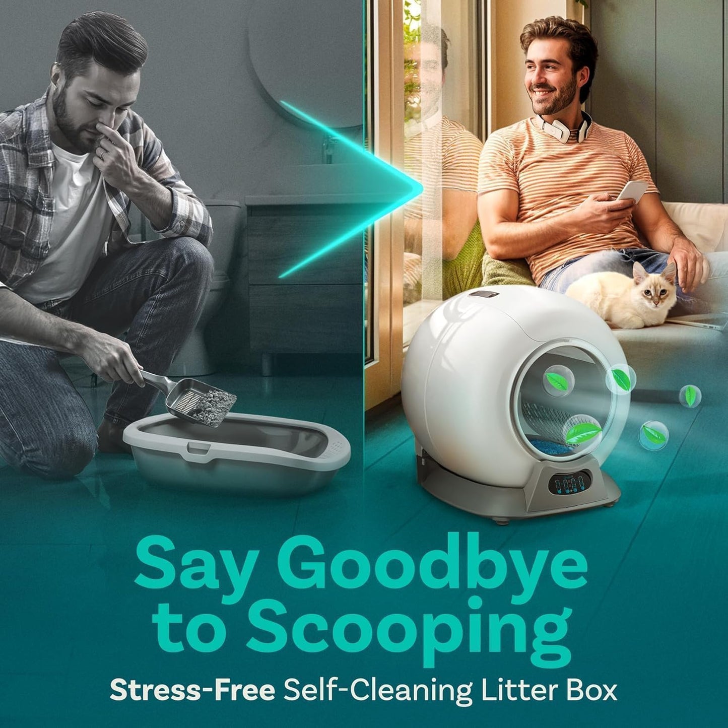 PetCove Self Cleaning Litter Box - Automatic Cat Litter Box up to 75L, App‑Control Cat Litter Box with Integrated Safety Protection, Advanced Odor Control & Smart Weight Monitoring with Cat Litter Bag