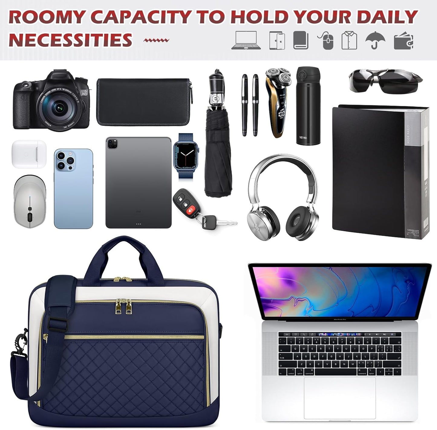 Laptop Bag 17 Inch Laptop Briefcase for Women Waterproof Computer Messenger Bag Professional Laptop Case for Business Work - PuriLite