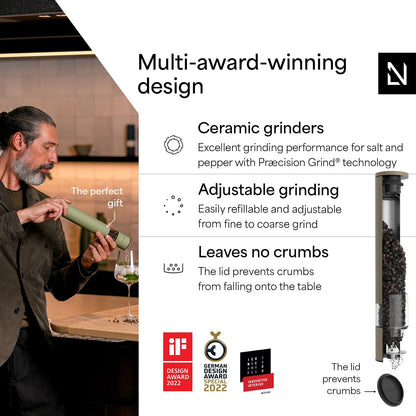 LARS NYSØM Salt and Pepper Mills Set Stainless Steel with Adjustable Ceramic Grinder 2 Pieces I Design Spice Mills Set Manual (Mustard Yellow)