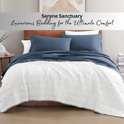 Lane Linen 100% Organic Cotton Queen Sheet Set, 4-Piece Percale Bed Sheets for Queen Bed - Soft, Breathable, Hypoallergenic, Deep Pocket Fits Mattress Up to 15" Deep, Hotel Quality Sheets - White