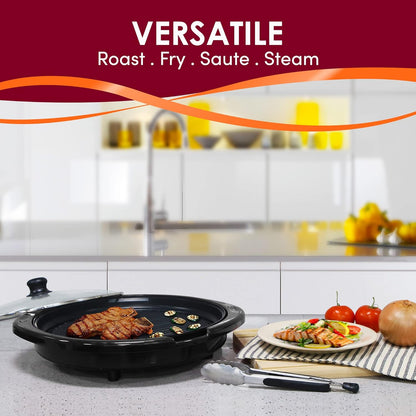 Elite Gourmet EMG6505G Smokeless Indoor Electric BBQ Grill with Glass Lid, Dishwasher Safe, PFOA-Free Nonstick, AdjCatable Temperature, Fast Heat Up, Low-Fat Meals Easy to Clean Design