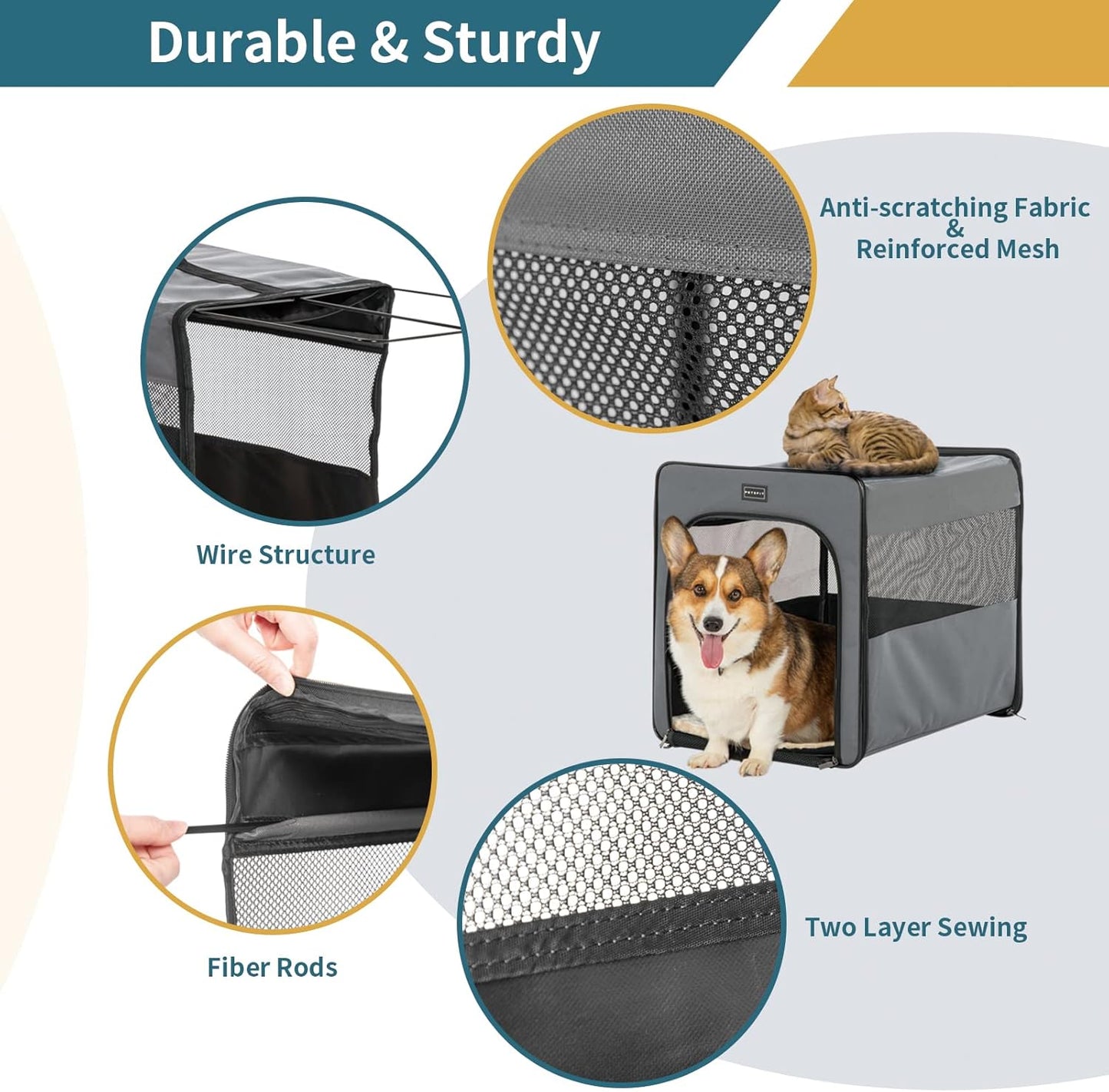 PETSFIT Soft Sided Dog Crate, Travel Dog Crate - 19 Inch Lightweight, Roomy, Easy to Set Up, Sturdy Portable Dog Kennel with Thick Mat, Navy Blue