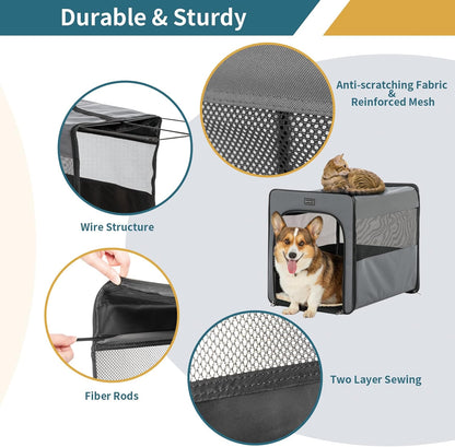 PETSFIT Soft Sided Dog Crate, Travel Dog Crate - 19 Inch Lightweight, Roomy, Easy to Set Up, Sturdy Portable Dog Kennel with Thick Mat, Navy Blue